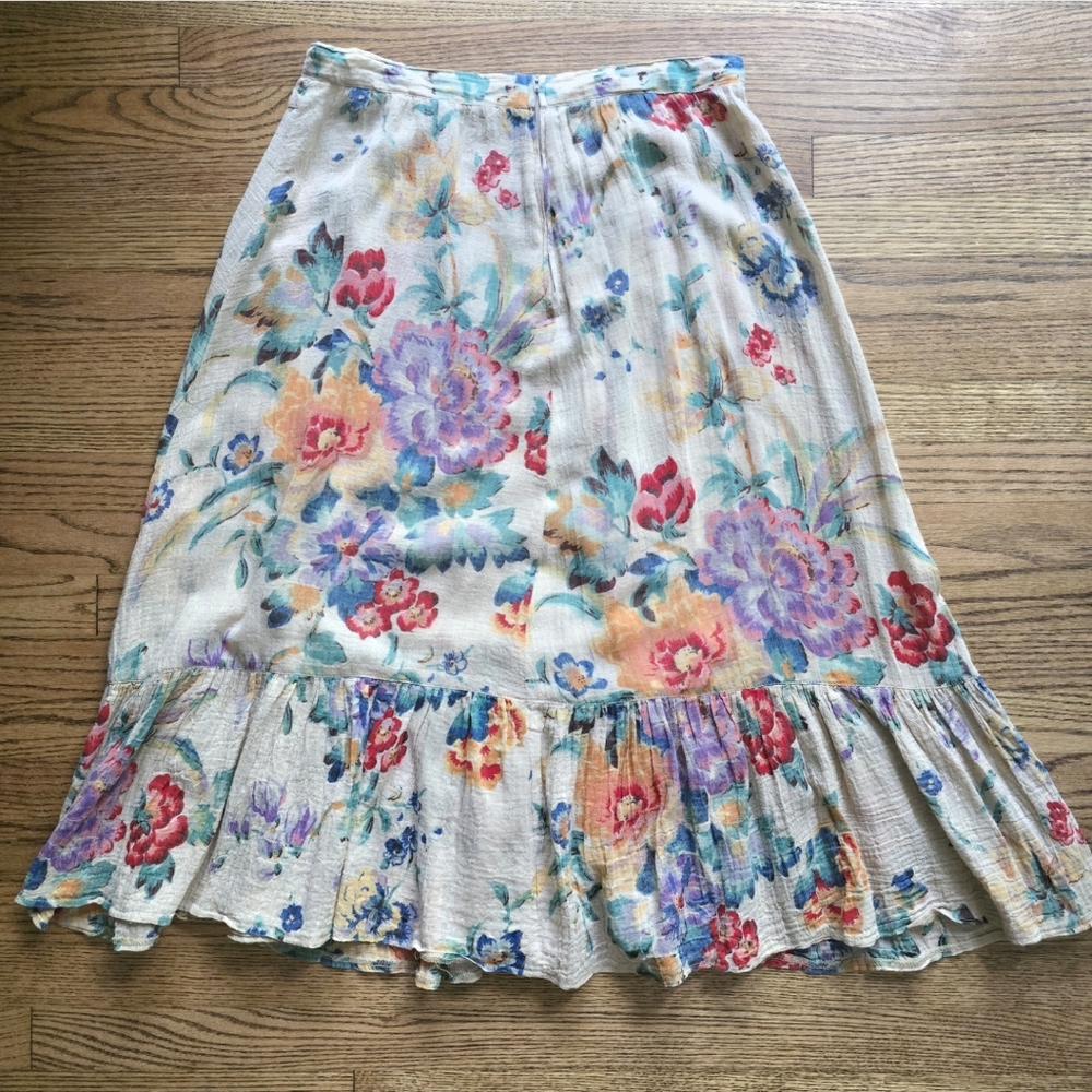 Vintage 70s Boho Floral Skirt Cotton Size 6 Cottagecore Fairy Romantic Prairie